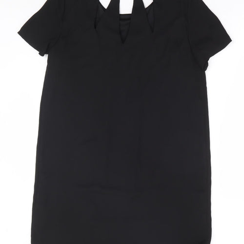 Tu Womens Black Polyester Shift Size 12 Round Neck Pullover - Cut Out Back Detail