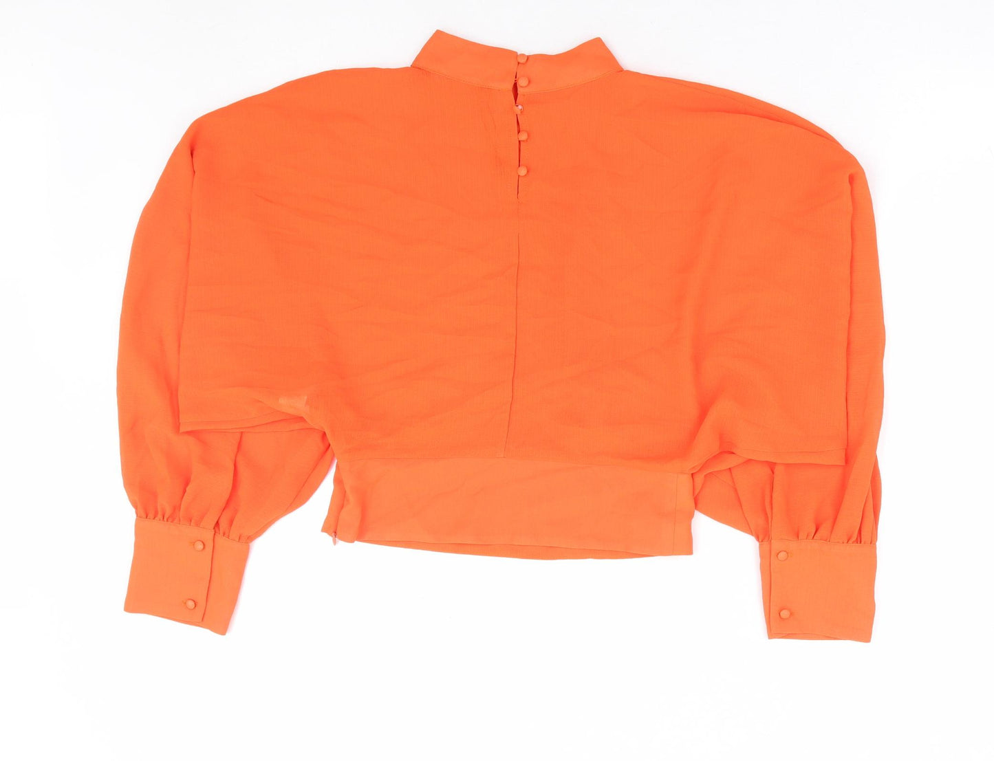 Zara Womens Orange Polyester Cropped Blouse Size S Mock Neck - Batwing