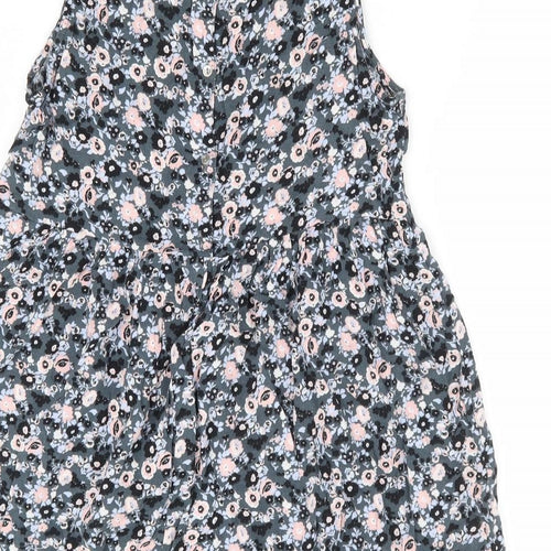 Divided by H&M Womens Grey Floral Viscose Fit & Flare Size 10 Scoop Neck Button