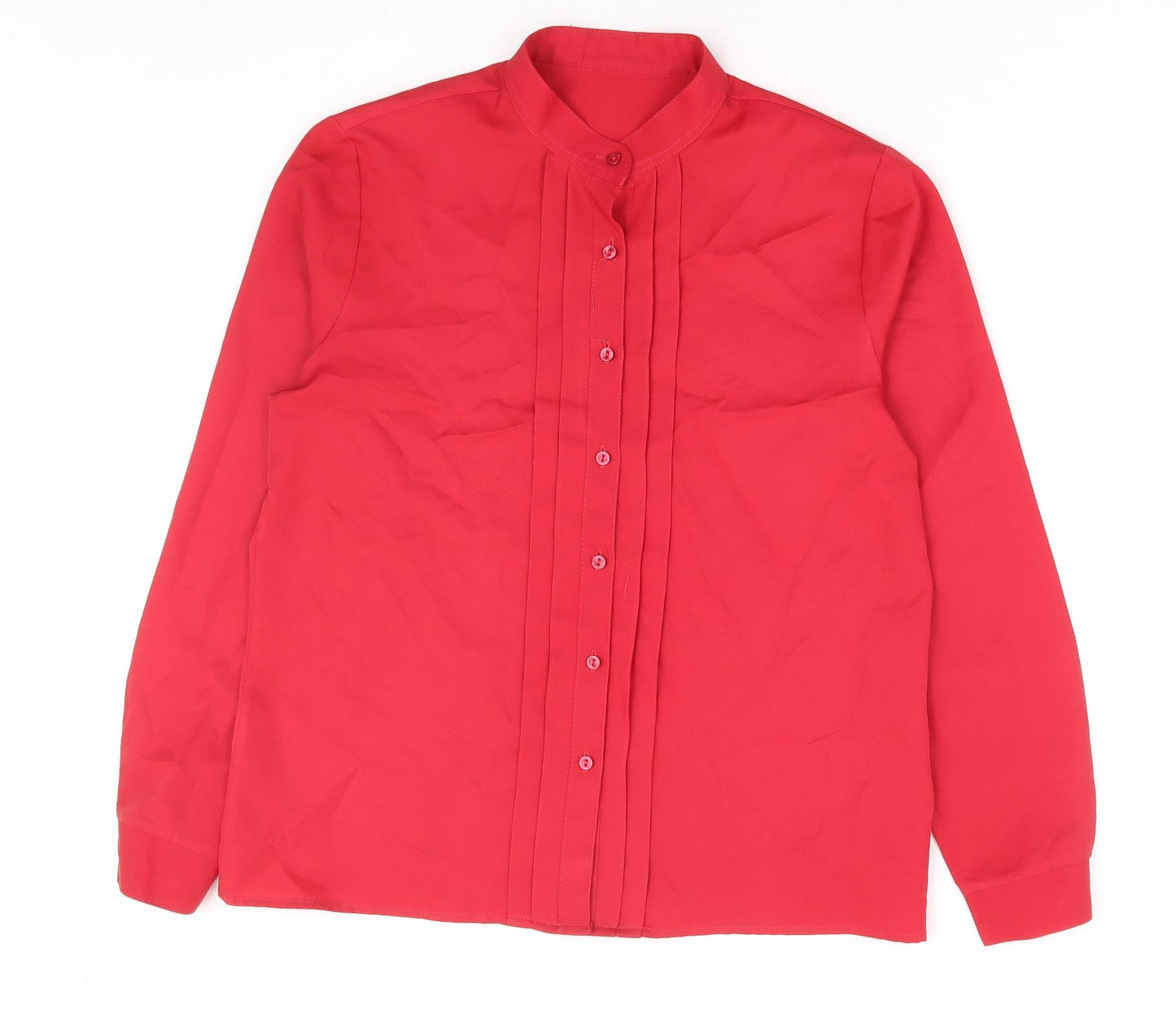 St Micheal Womens Red Polyester Basic Button-Up Size 16 Crew Neck