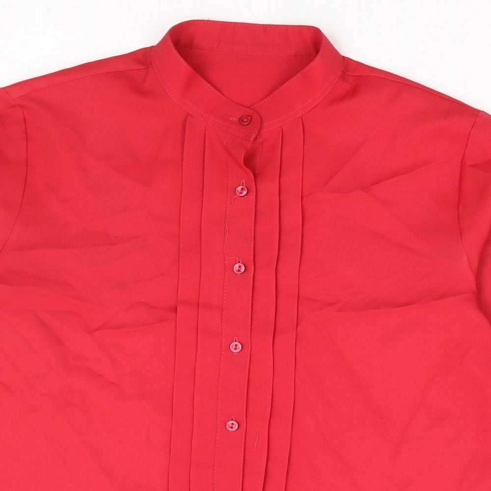 St Micheal Womens Red Polyester Basic Button-Up Size 16 Crew Neck