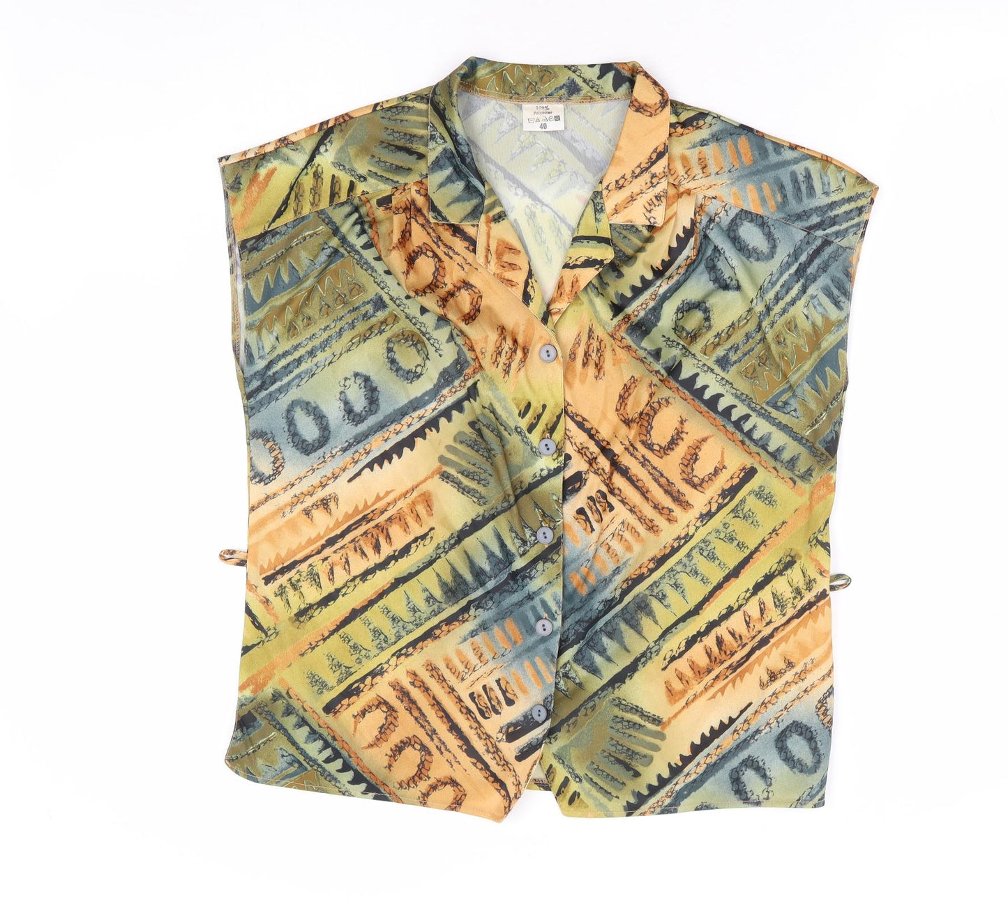 Preworn Womens Multicoloured Geometric Polyester Basic Button-Up Size 12 Collared