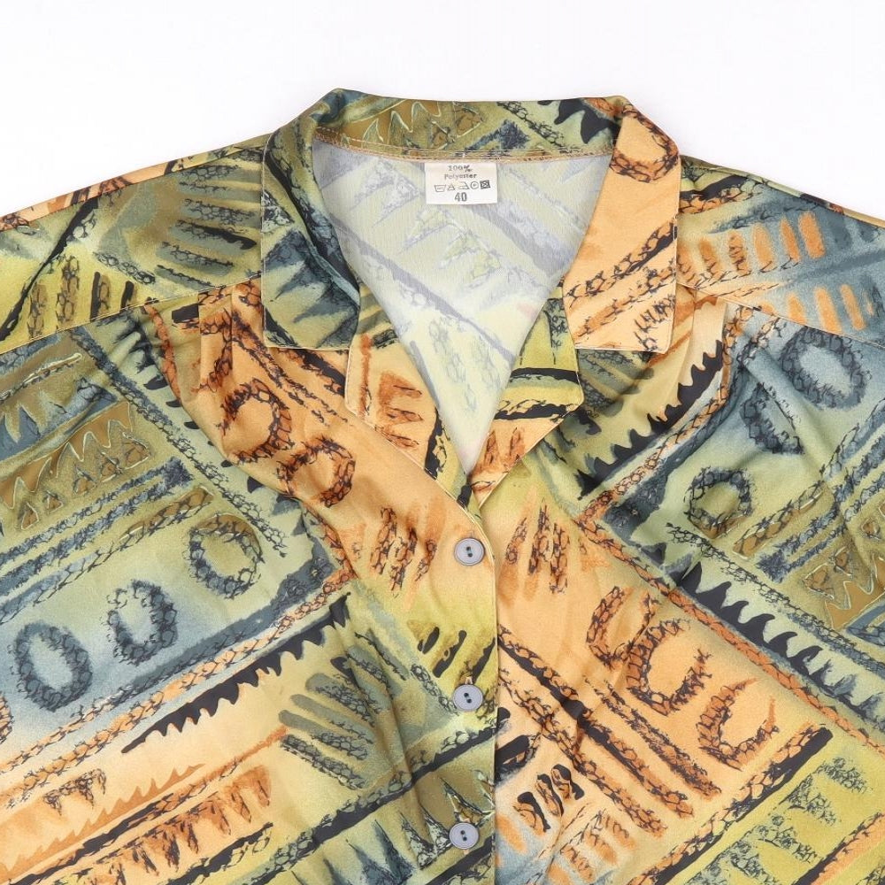 Preworn Womens Multicoloured Geometric Polyester Basic Button-Up Size 12 Collared
