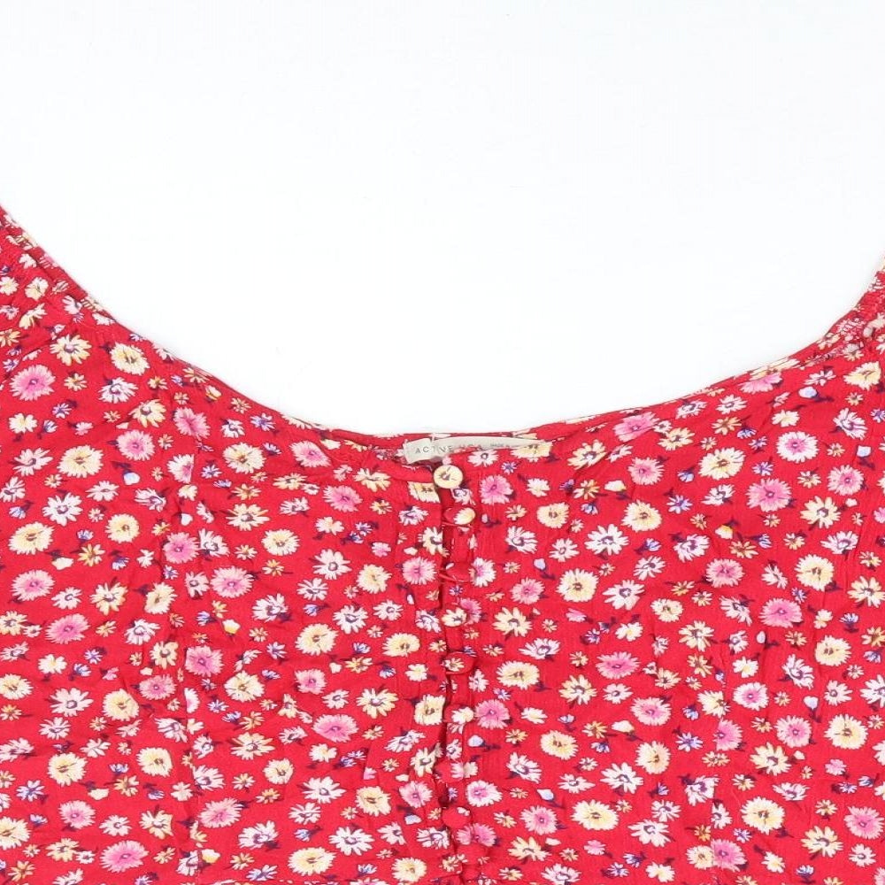 Active USA Womens Red Floral Viscose Cropped Blouse Size L Off the Shoulder