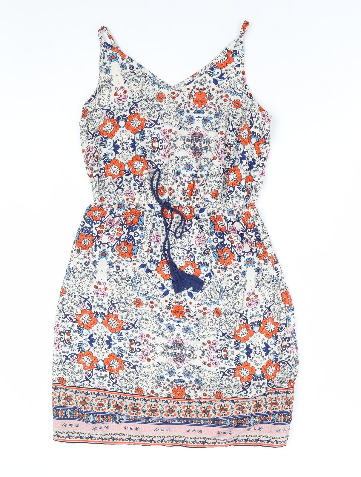 Primark Womens Multicoloured Floral Polyester Fit & Flare Size 8 V-Neck Pullover