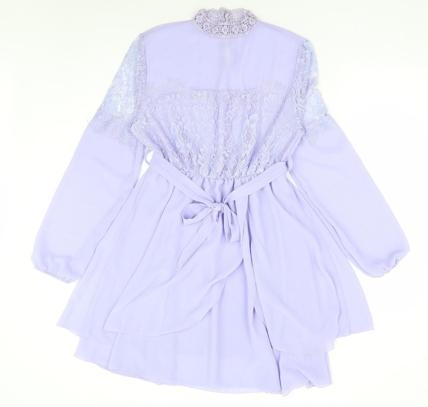 Preworn Womens Purple Polyester Fit & Flare Size S Mock Neck Button - Lace Detailing
