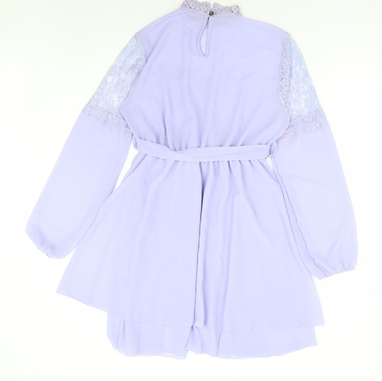 Preworn Womens Purple Polyester Fit & Flare Size S Mock Neck Button - Lace Detailing