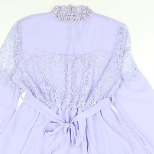 Preworn Womens Purple Polyester Fit & Flare Size S Mock Neck Button - Lace Detailing