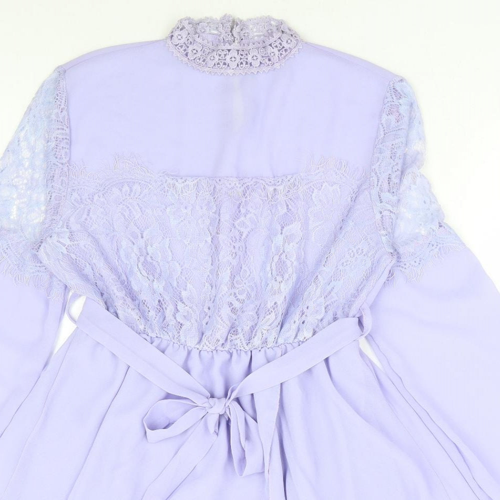 Preworn Womens Purple Polyester Fit & Flare Size S Mock Neck Button - Lace Detailing