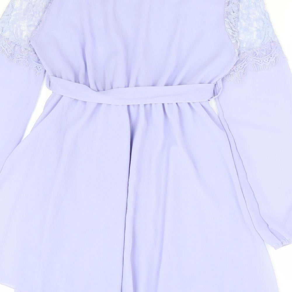Preworn Womens Purple Polyester Fit & Flare Size S Mock Neck Button - Lace Detailing