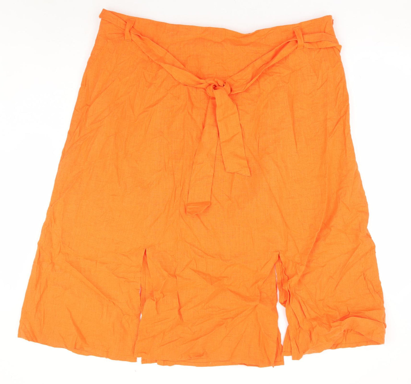 Marks and Spencer Womens Orange Linen A-Line Skirt Size 24 Zip - Belted