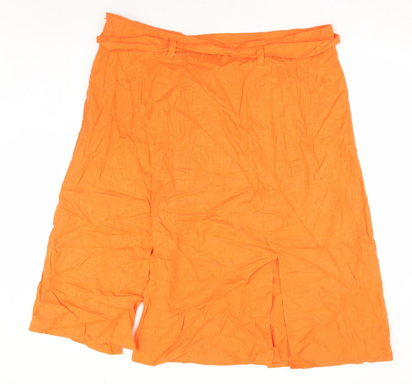 Marks and Spencer Womens Orange Linen A-Line Skirt Size 24 Zip - Belted
