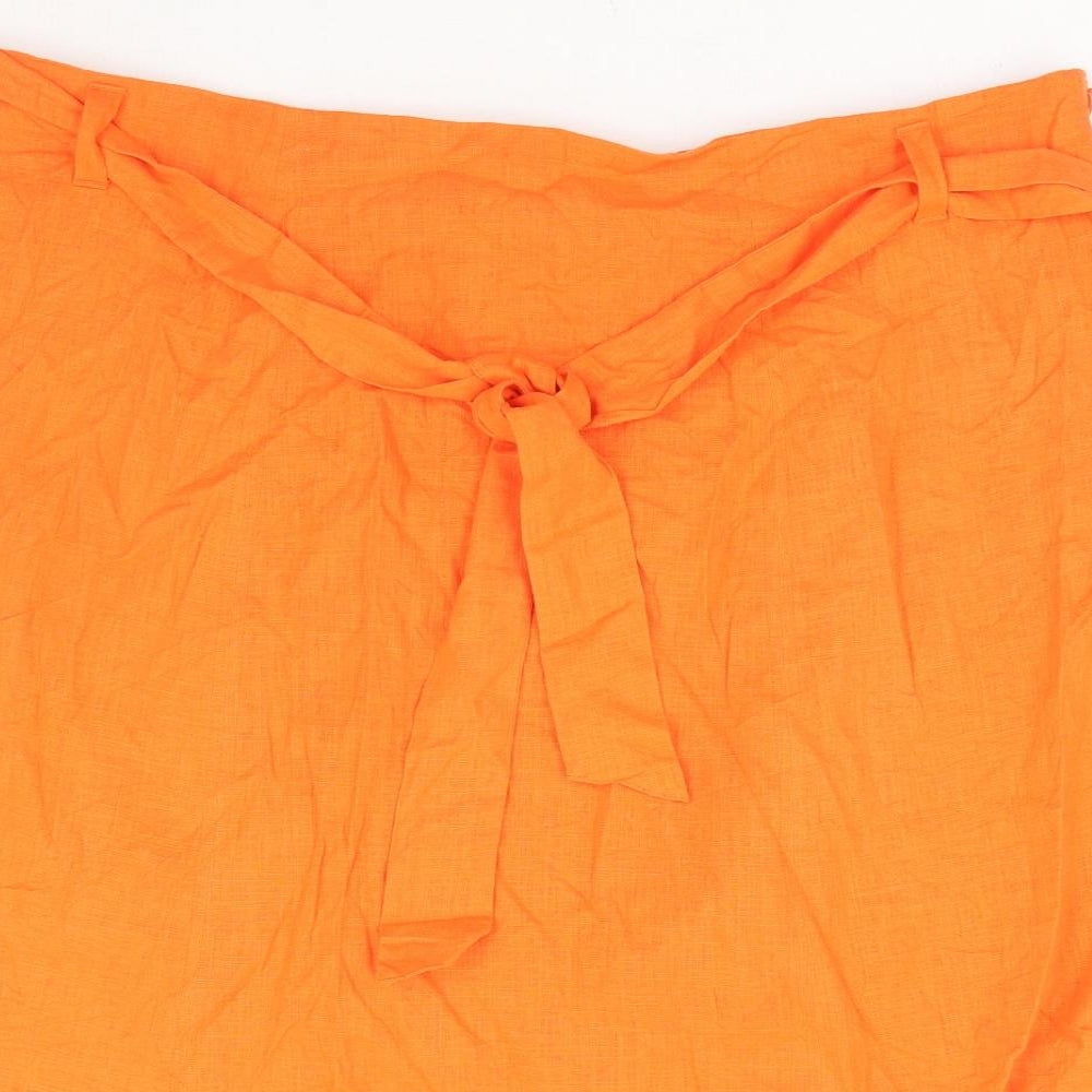 Marks and Spencer Womens Orange Linen A-Line Skirt Size 24 Zip - Belted