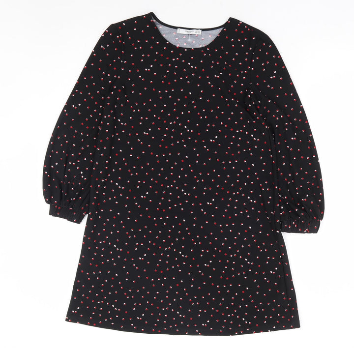Mango Womens Black Polka Dot Polyester A-Line Size XS Round Neck Pullover