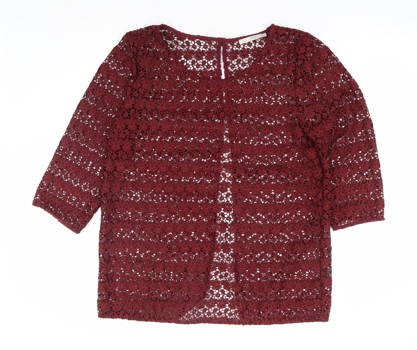 George Womens Red Floral Polyester Basic Blouse Size 16 Round Neck