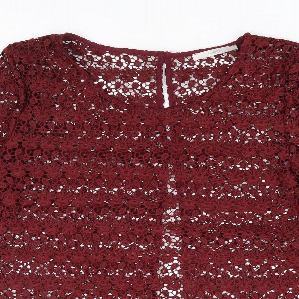 George Womens Red Floral Polyester Basic Blouse Size 16 Round Neck