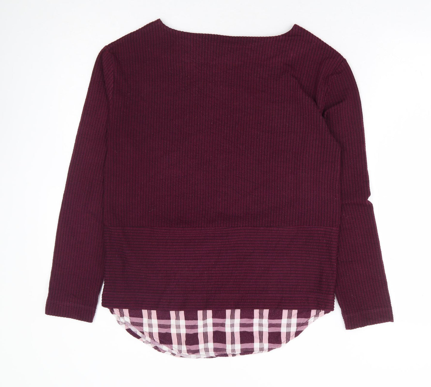 Marks and Spencer Womens Purple Plaid Polyester Basic Blouse Size 8 Boat Neck