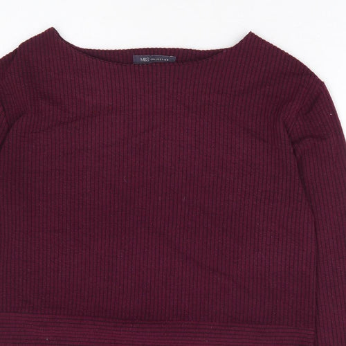 Marks and Spencer Womens Purple Plaid Polyester Basic Blouse Size 8 Boat Neck