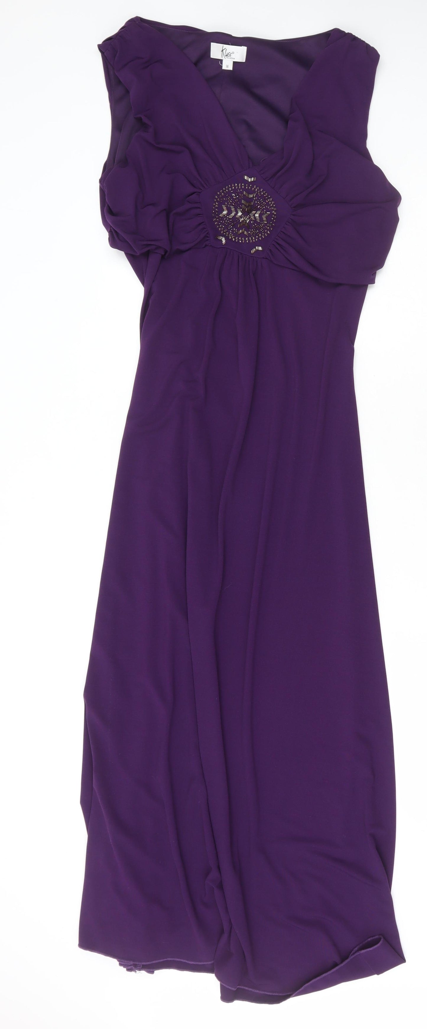 Klass Womens Purple Polyester Maxi Size 14 V-Neck Zip