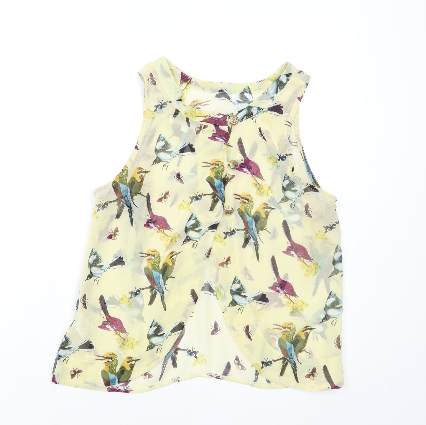 Glamour Womens Multicoloured Geometric Polyester Basic Tank Size 8 Round Neck - Bird Print