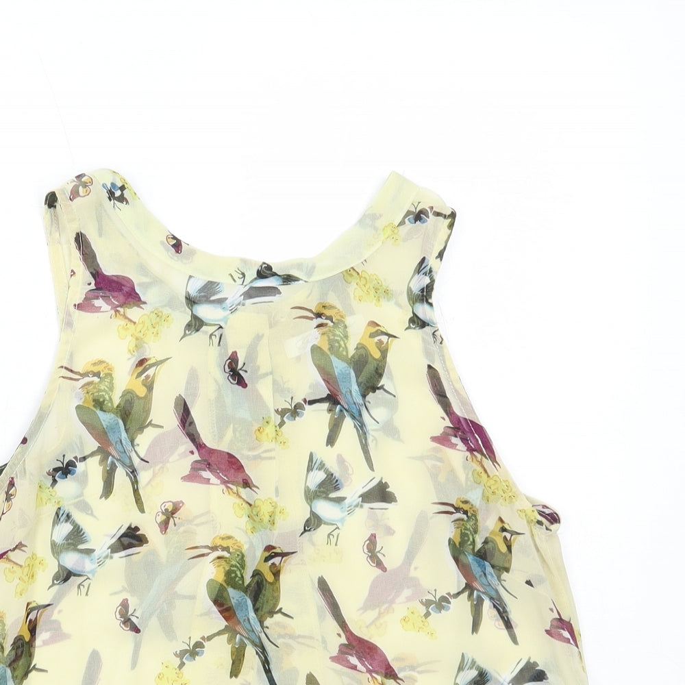 Glamour Womens Multicoloured Geometric Polyester Basic Tank Size 8 Round Neck - Bird Print