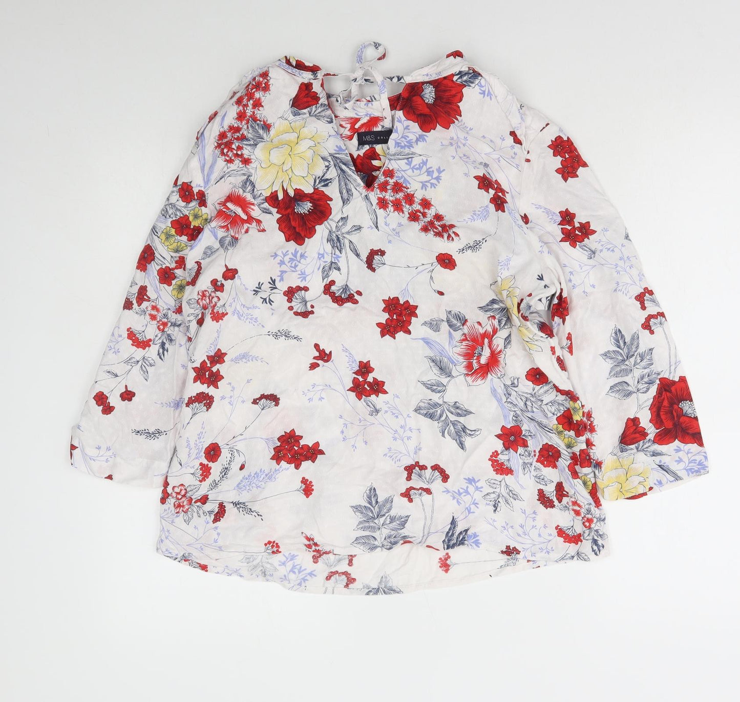 Marks and Spencer Womens Multicoloured Floral Viscose Basic Blouse Size 12 V-Neck