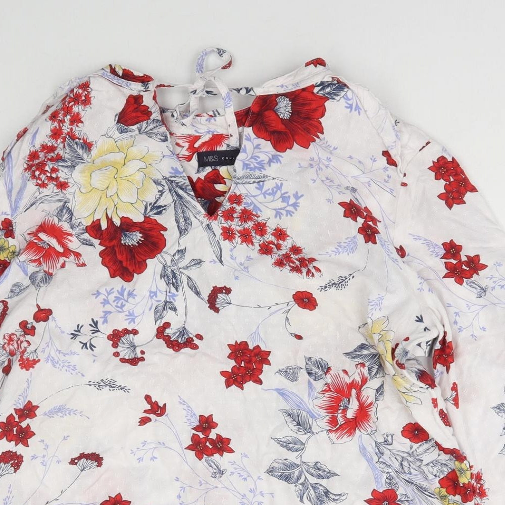 Marks and Spencer Womens Multicoloured Floral Viscose Basic Blouse Size 12 V-Neck