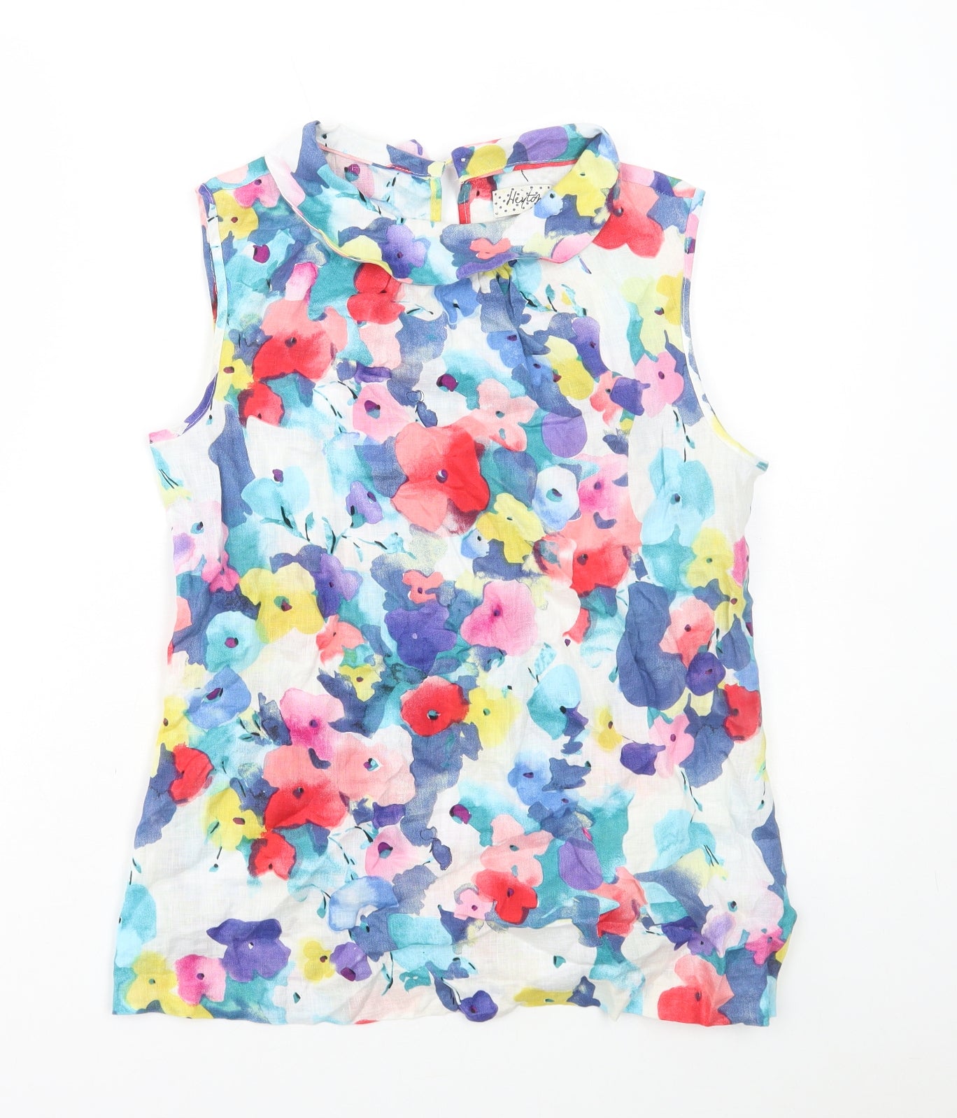 Heyton Womens Multicoloured Floral Linen Basic Tank Size S Collared