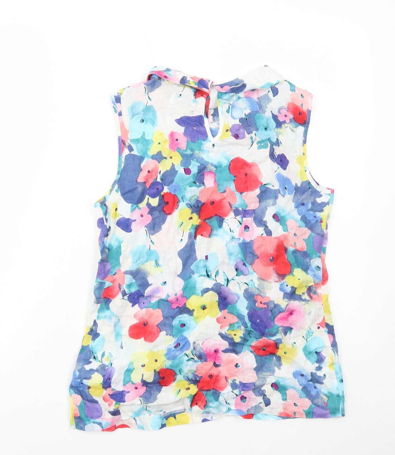 Heyton Womens Multicoloured Floral Linen Basic Tank Size S Collared