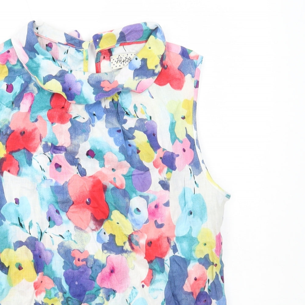 Heyton Womens Multicoloured Floral Linen Basic Tank Size S Collared