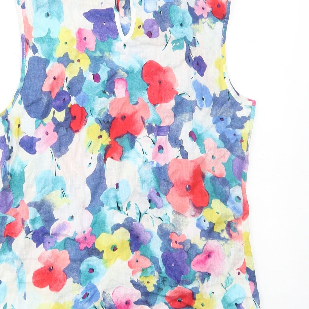 Heyton Womens Multicoloured Floral Linen Basic Tank Size S Collared