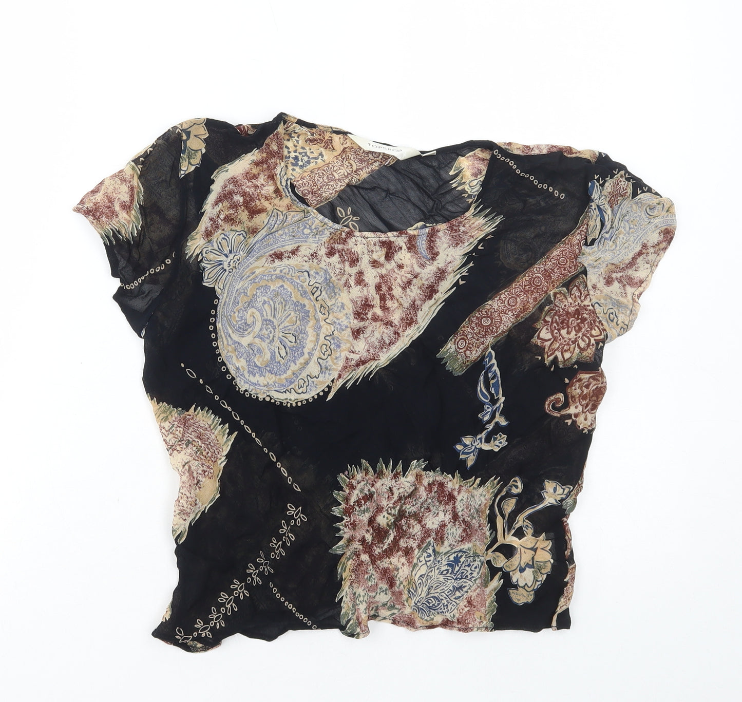 Topshop Womens Multicoloured Geometric Viscose Basic Blouse Size 12 Round Neck
