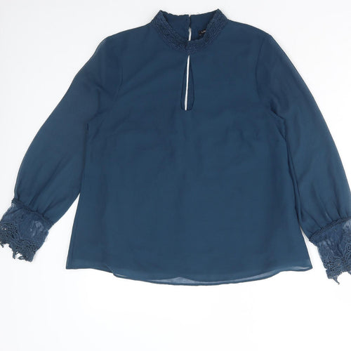 Limited Edition Womens Blue Polyester Basic Blouse Size 8 High Neck - Lace Detail