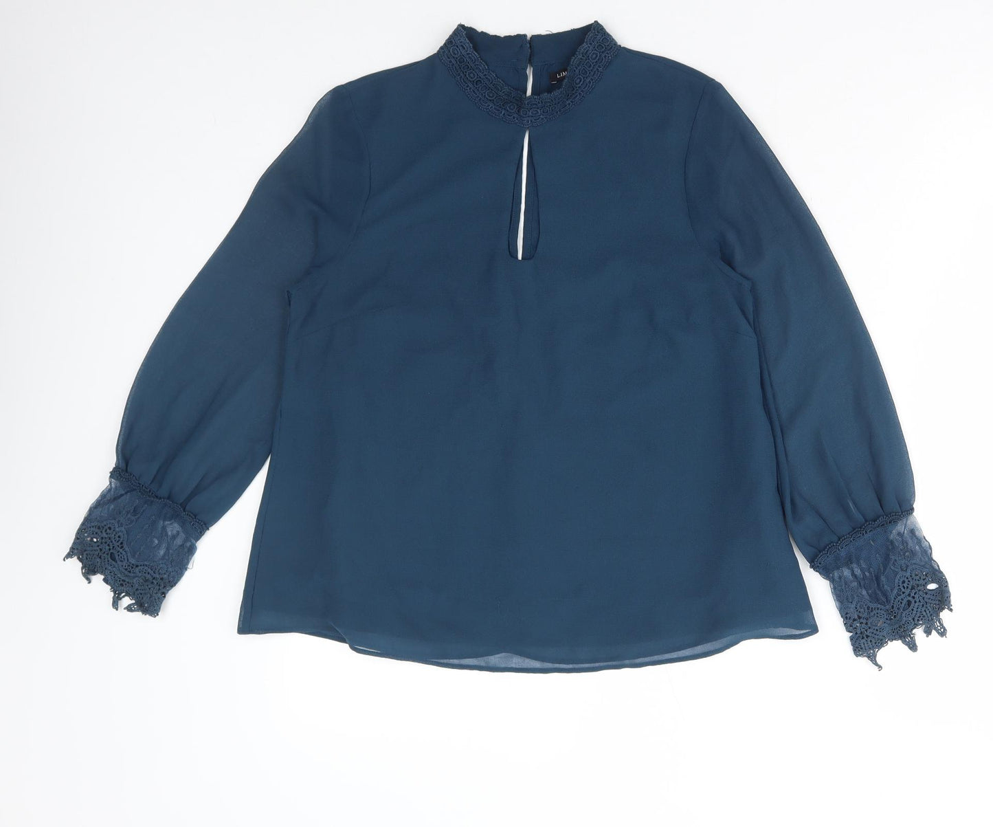 Limited Edition Womens Blue Polyester Basic Blouse Size 8 High Neck - Lace Detail