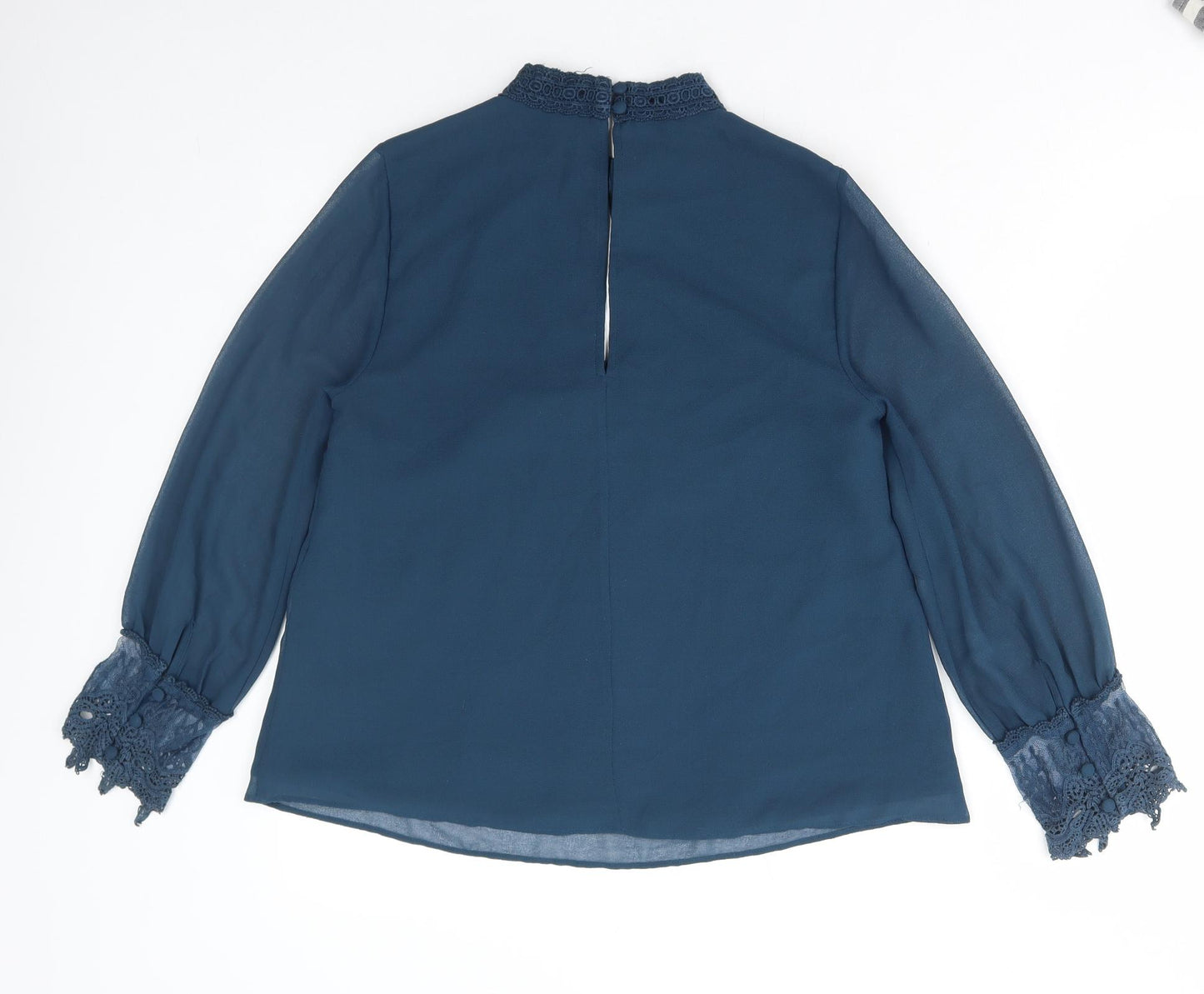 Limited Edition Womens Blue Polyester Basic Blouse Size 8 High Neck - Lace Detail