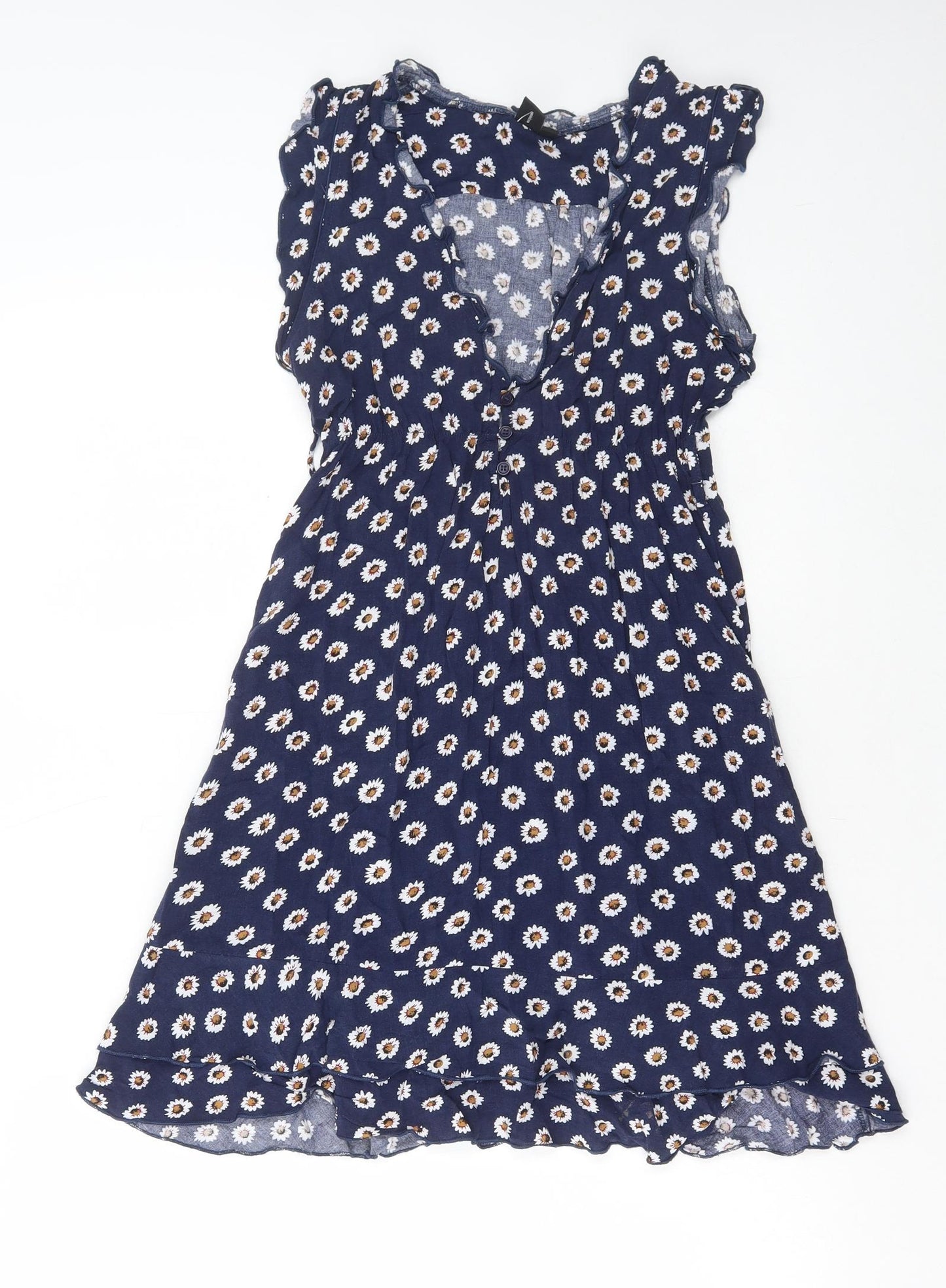 Izabel London Womens Blue Floral Viscose A-Line Size 10 V-Neck Pullover