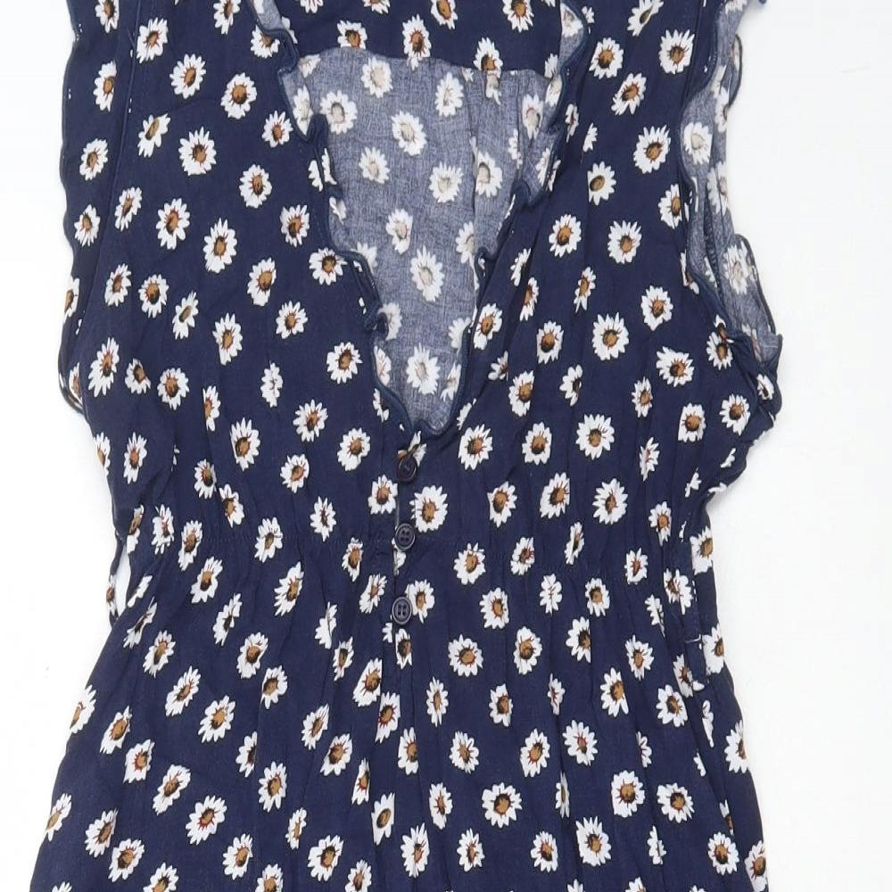 Izabel London Womens Blue Floral Viscose A-Line Size 10 V-Neck Pullover