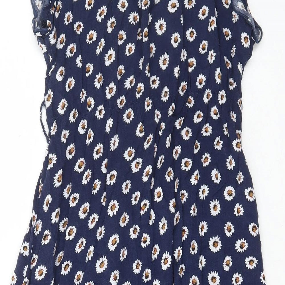 Izabel London Womens Blue Floral Viscose A-Line Size 10 V-Neck Pullover