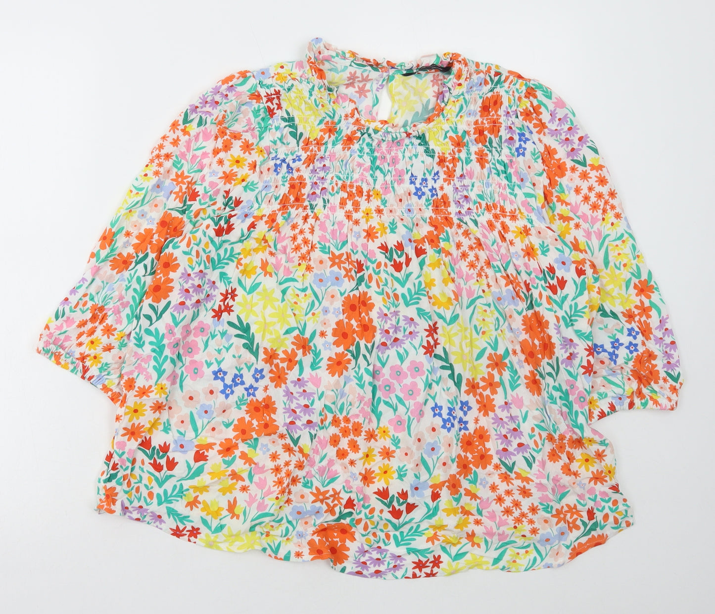 Marks and Spencer Womens Multicoloured Floral Viscose Basic Blouse Size 14 Round Neck