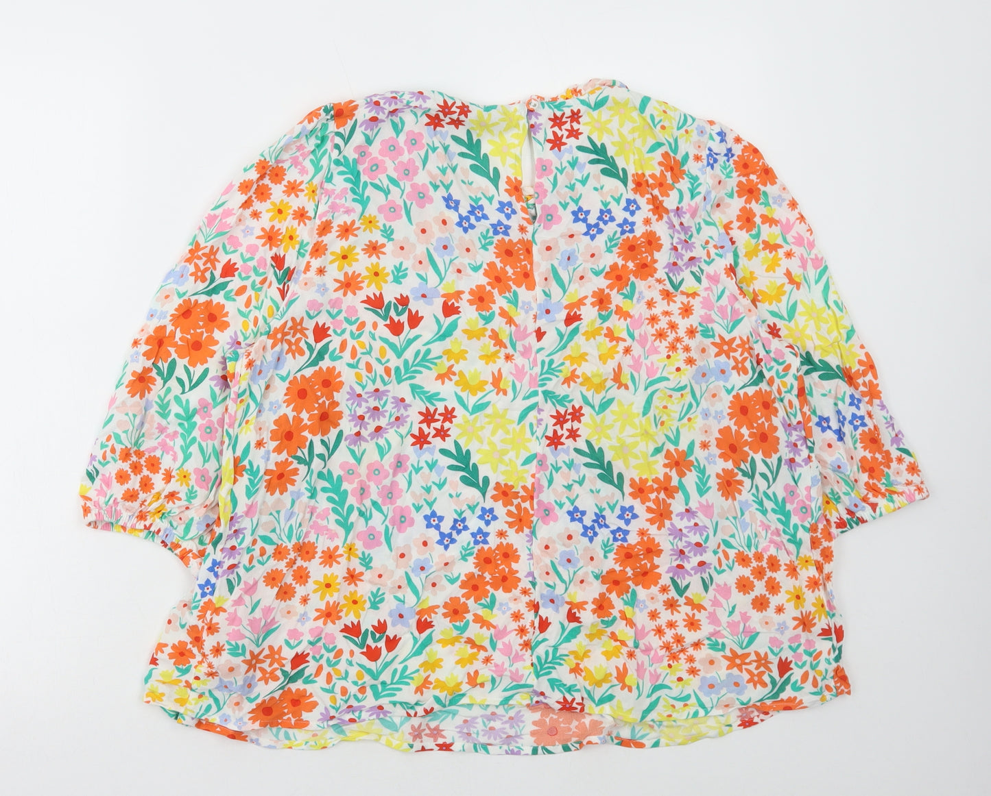 Marks and Spencer Womens Multicoloured Floral Viscose Basic Blouse Size 14 Round Neck