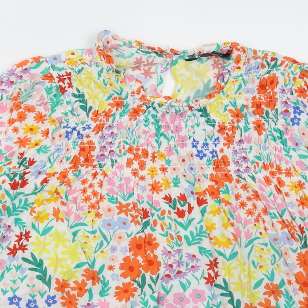 Marks and Spencer Womens Multicoloured Floral Viscose Basic Blouse Size 14 Round Neck