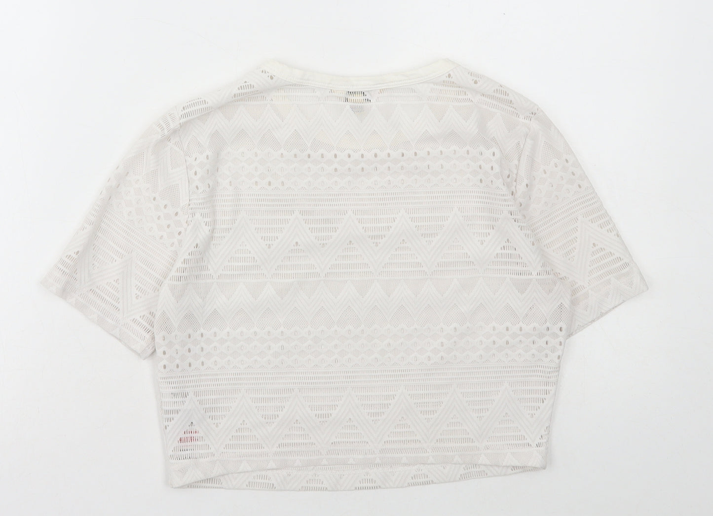 Miss Selfridge Womens White Polyamide Cropped T-Shirt Size 10 Round Neck