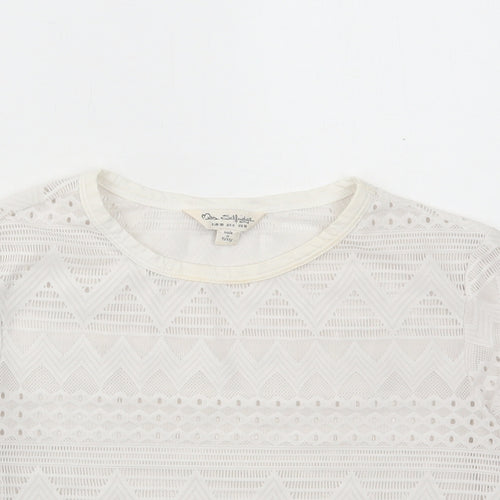 Miss Selfridge Womens White Polyamide Cropped T-Shirt Size 10 Round Neck