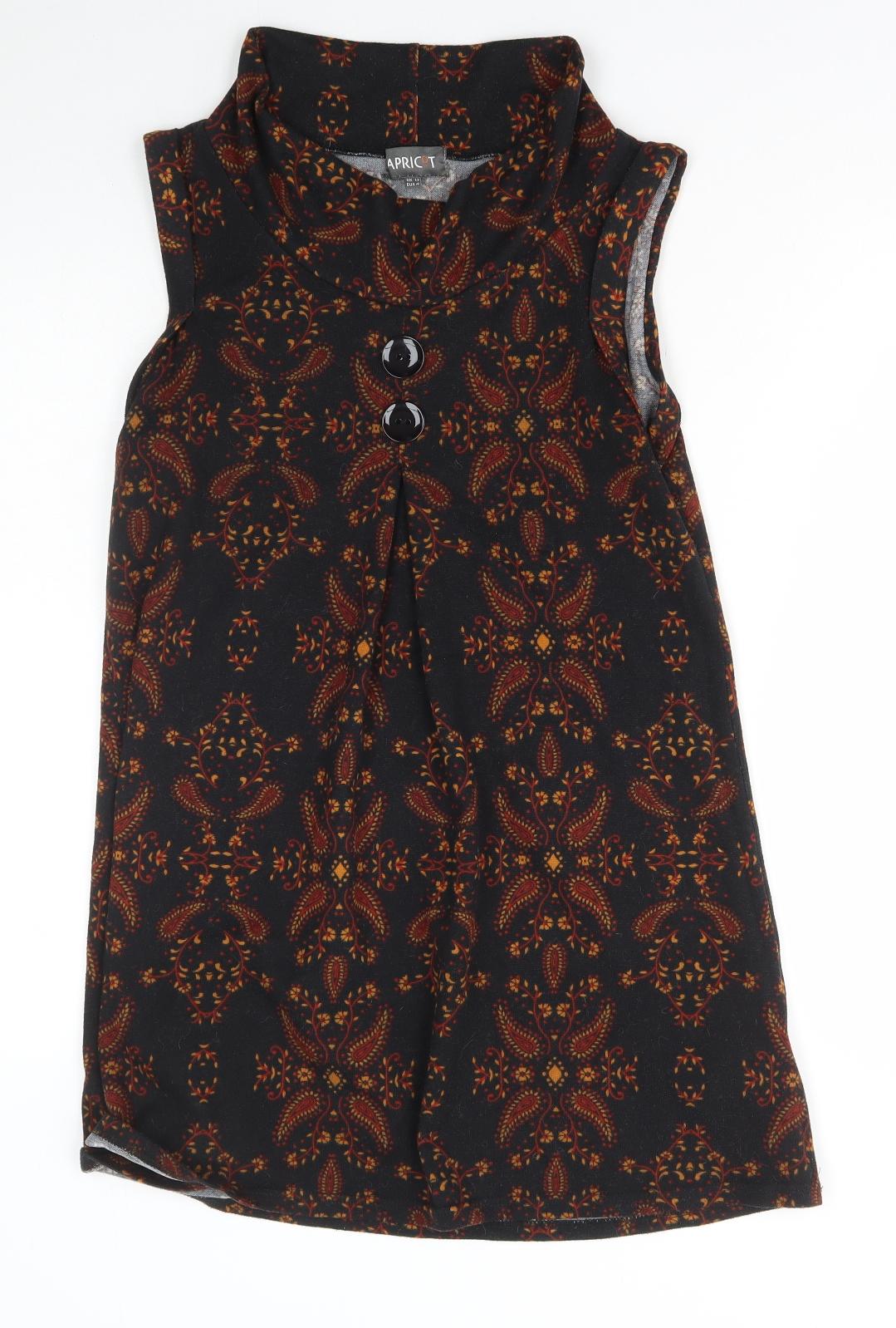 Apricot Womens Multicoloured Paisley Polyester Tunic T-Shirt Size 12 Roll Neck
