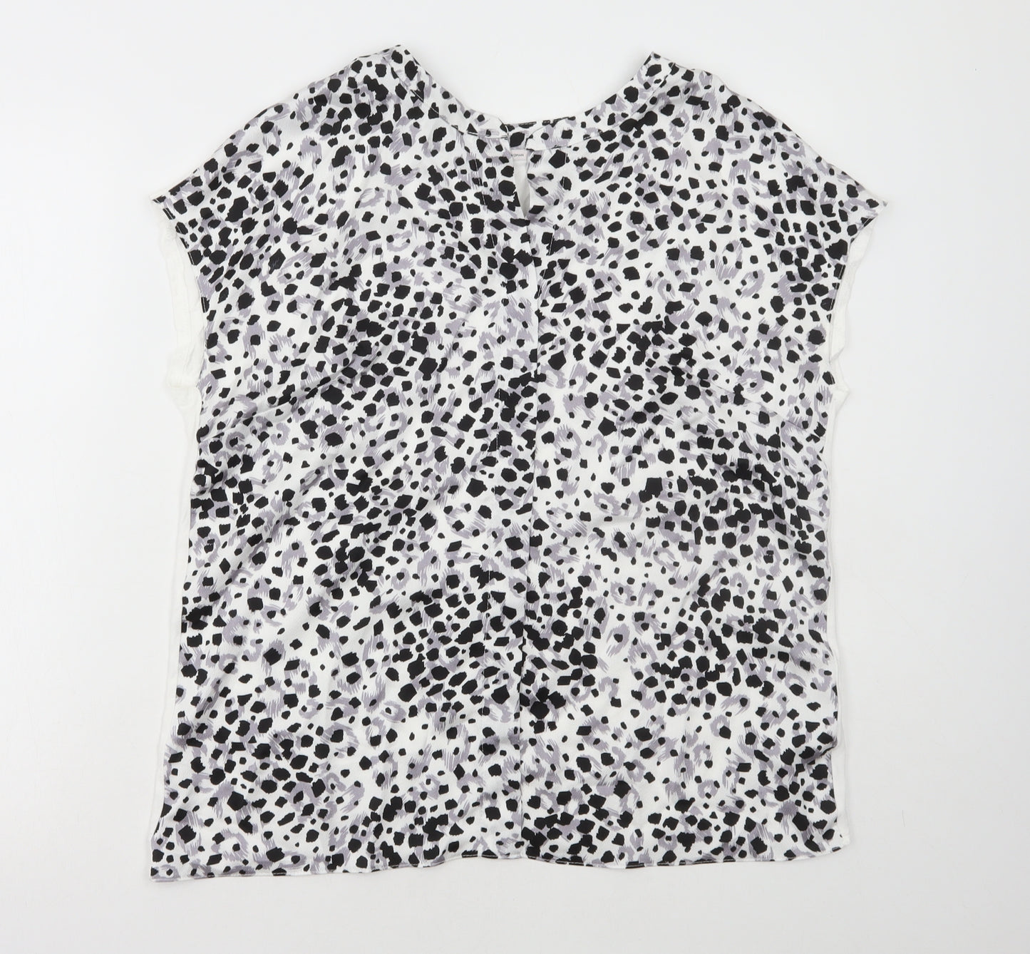 TU Womens Grey Animal Print Polyester Basic T-Shirt Size 14 V-Neck