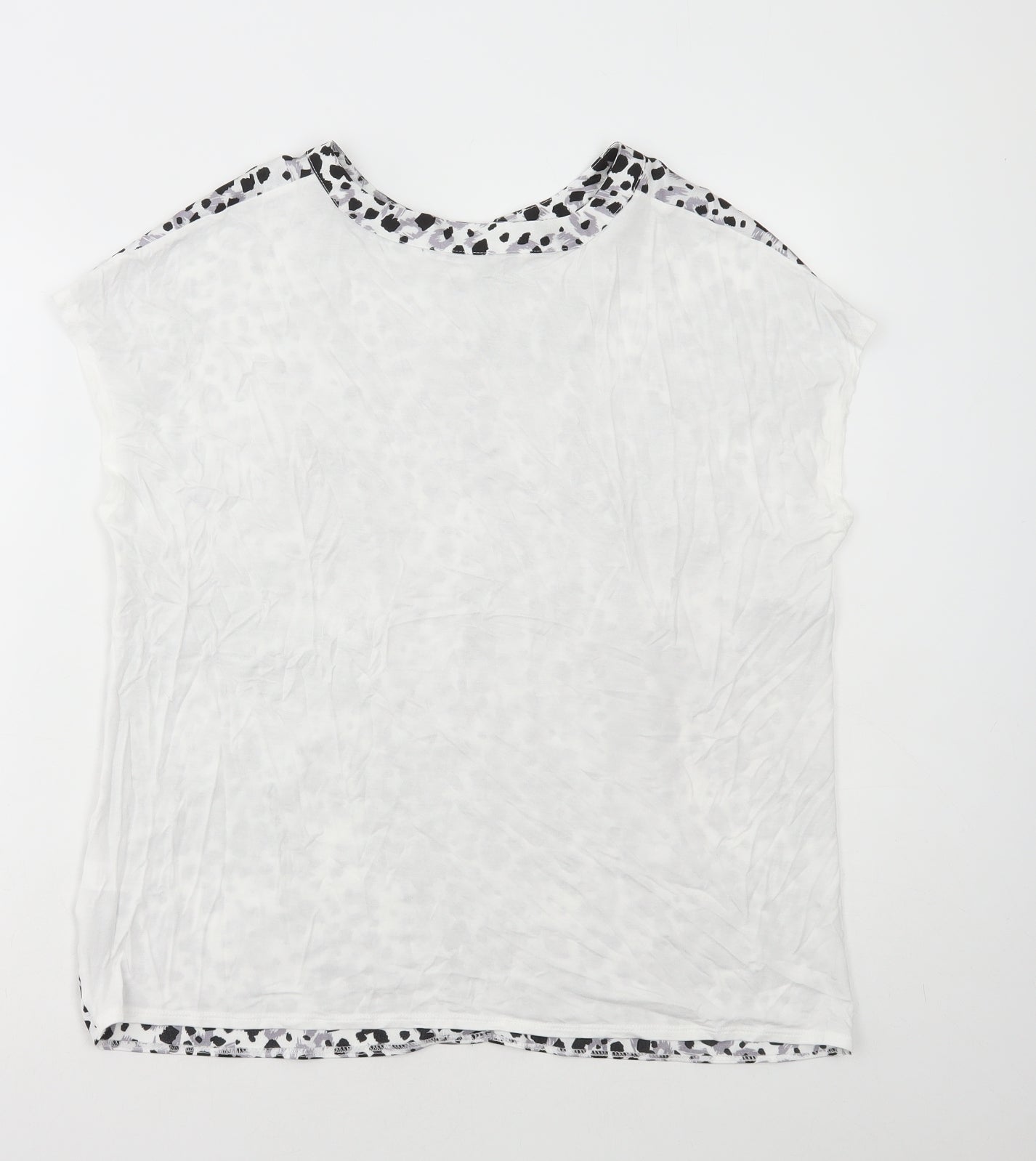 TU Womens Grey Animal Print Polyester Basic T-Shirt Size 14 V-Neck