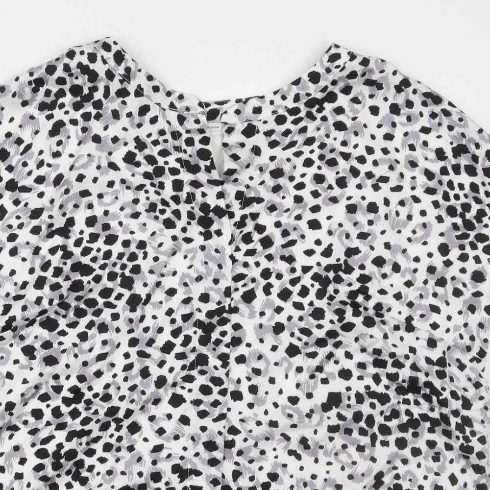 TU Womens Grey Animal Print Polyester Basic T-Shirt Size 14 V-Neck