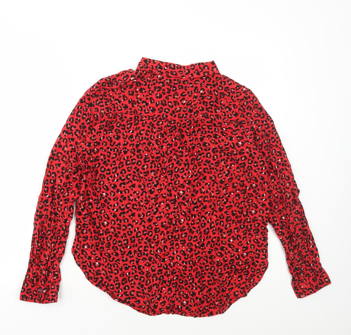 ESMARA Womens Red Animal Print Viscose Basic Button-Up Size 10 Collared - Leopard Print