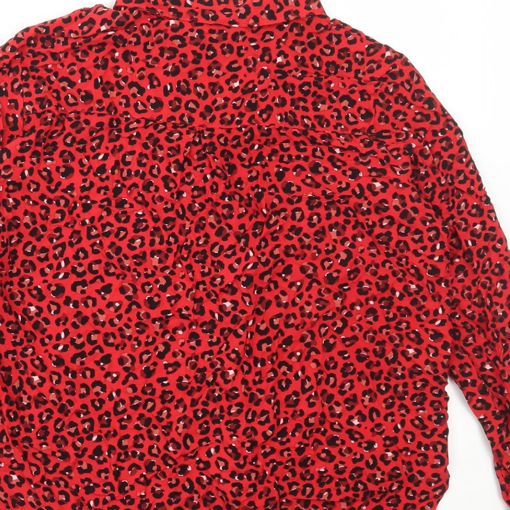 ESMARA Womens Red Animal Print Viscose Basic Button-Up Size 10 Collared - Leopard Print