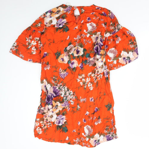 H&M Womens Red Floral Viscose Shift Size 8 Round Neck Button